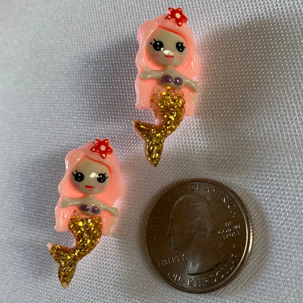 NWT. Handmade Pierced Glitter Mermaid Earrings for Girls!  For ages 5 and up!